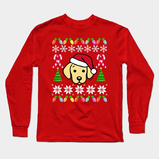 Yellow Labrador Puppy Santa Festive Pattern Long Sleeve T-Shirt by HappyLabradors